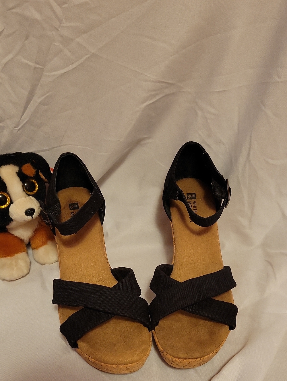 Black Strappy Cork Wedge Sandals - Women
